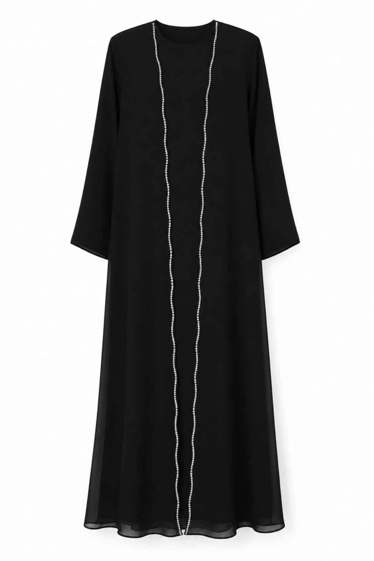 Siyah Gümüş Taş İşlemeli Şık Abaya
