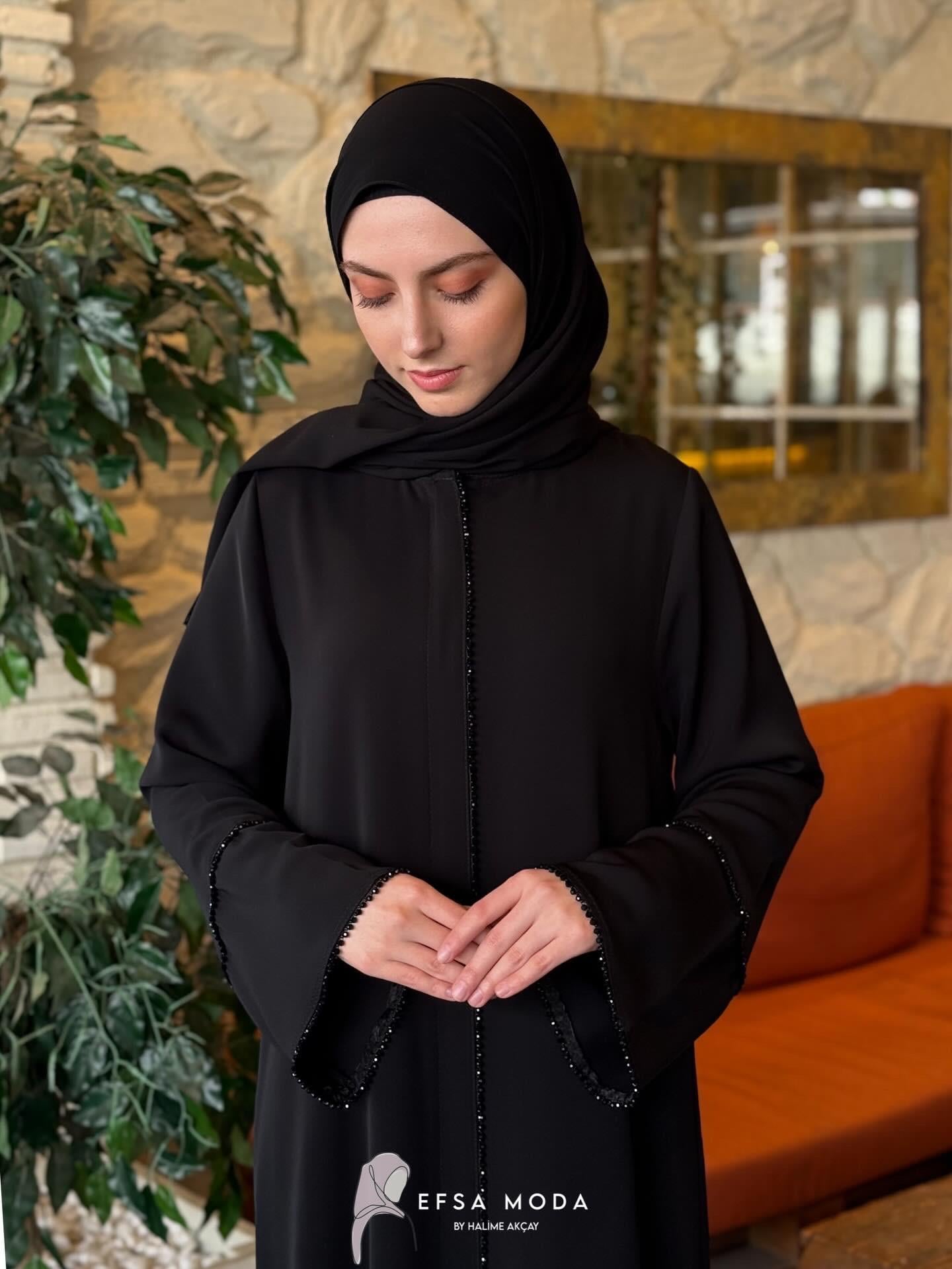 SİYAH İNCİ TAŞLI FERACE