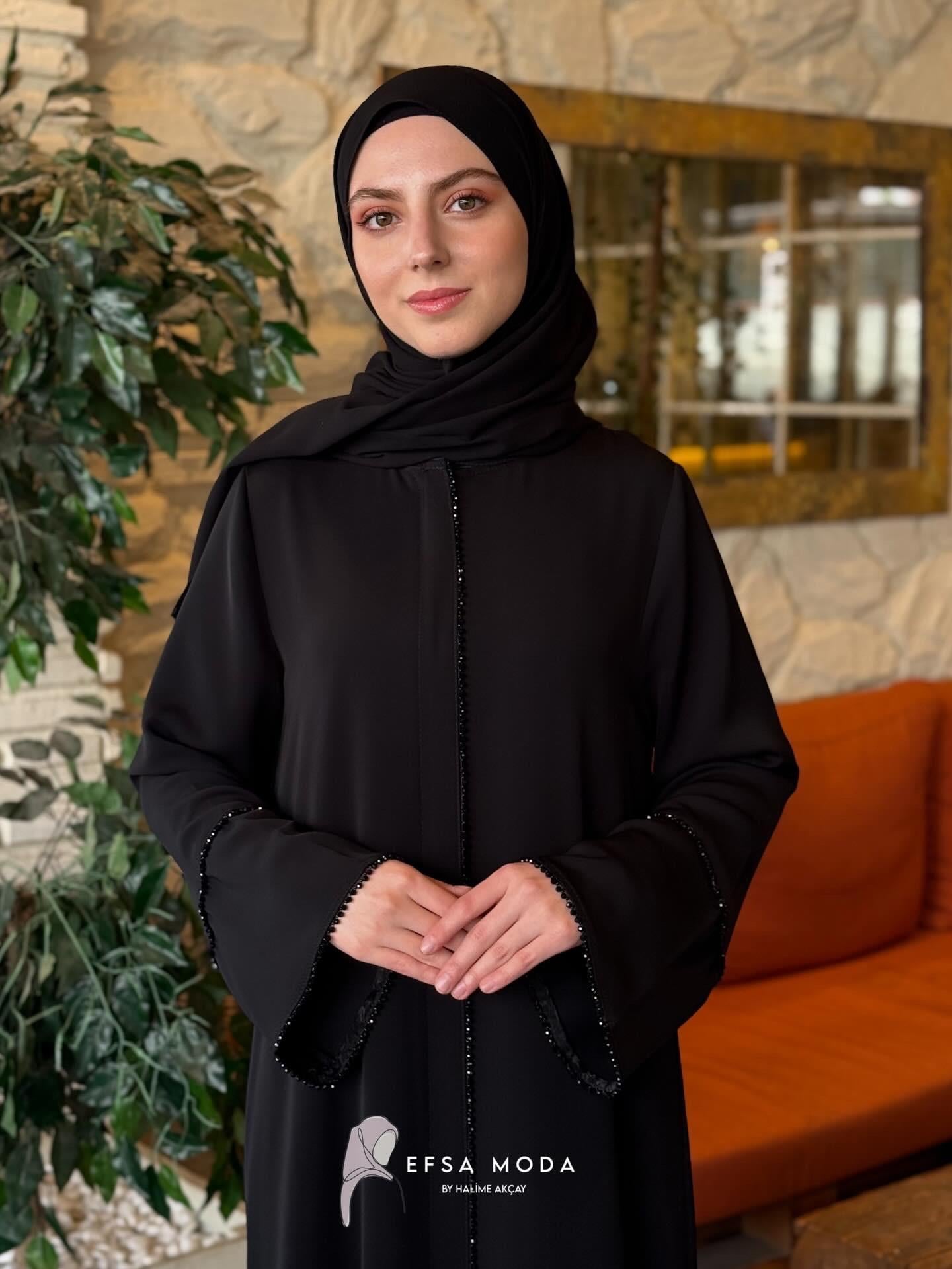 SİYAH İNCİ TAŞLI FERACE