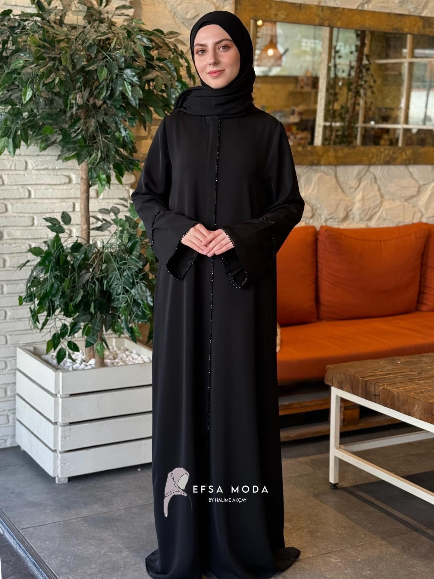SİYAH İNCİ TAŞLI FERACE