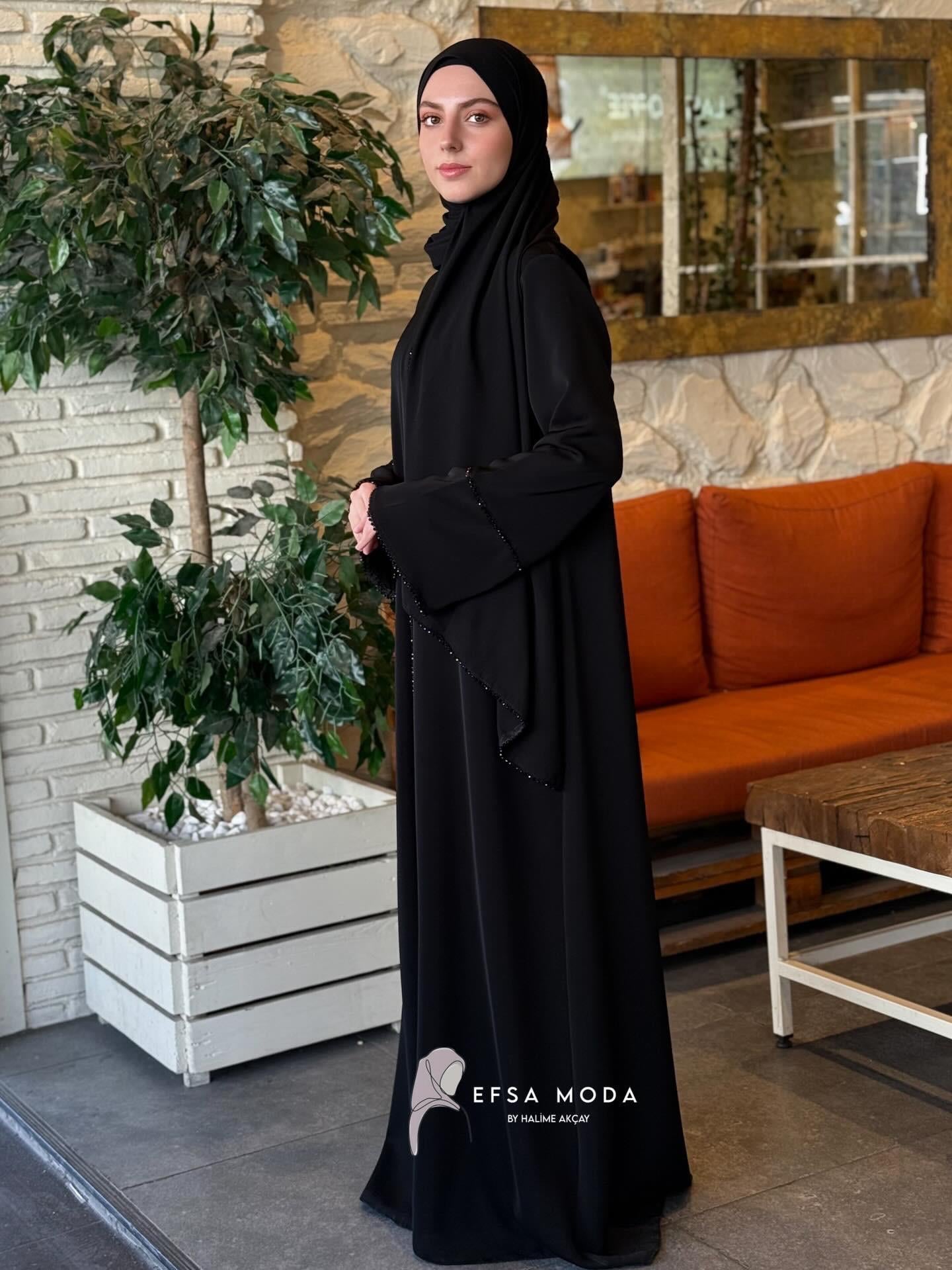 SİYAH İNCİ TAŞLI FERACE