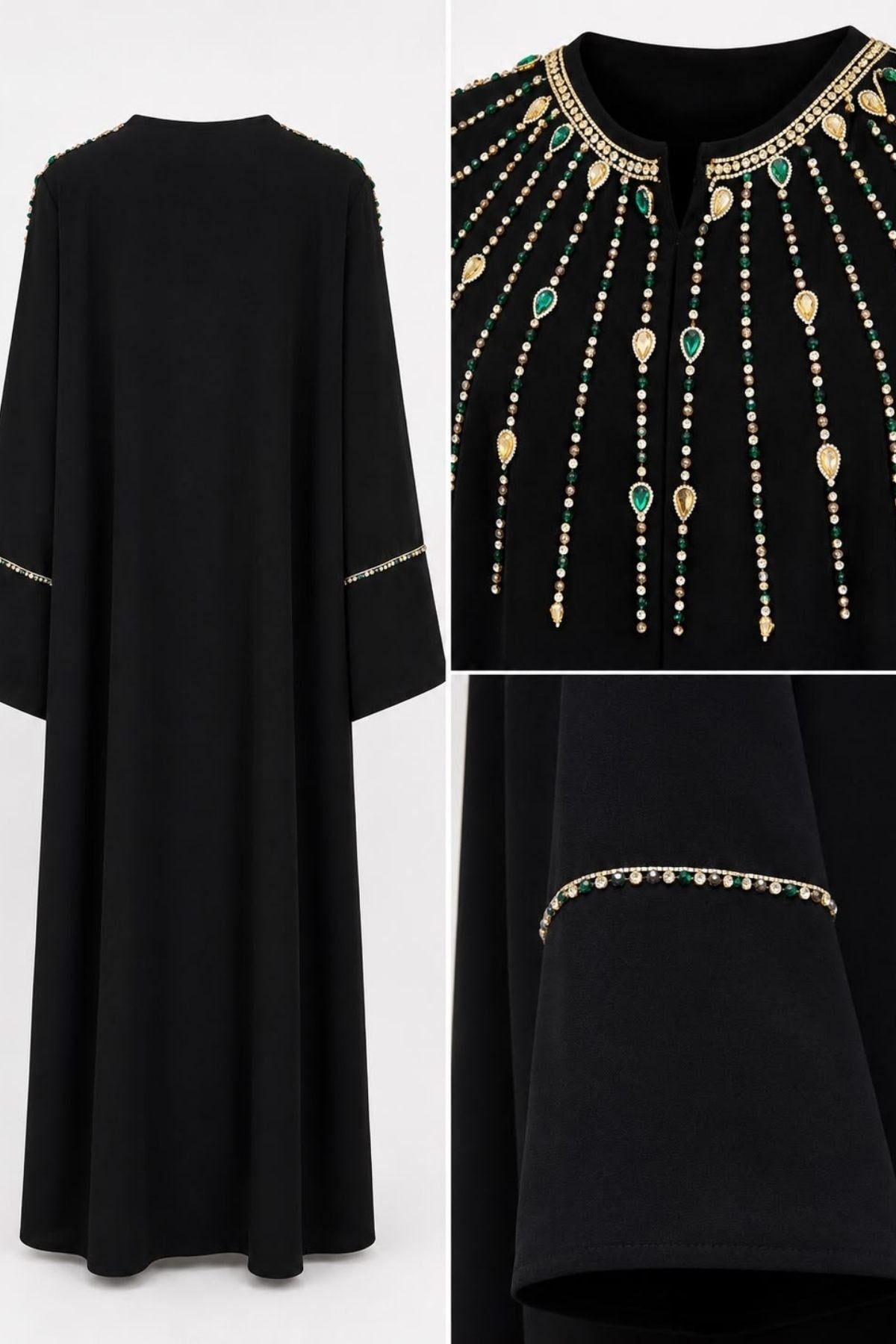 Siyah Renkli Taş İşlemeli Özel Tasarım Abaya