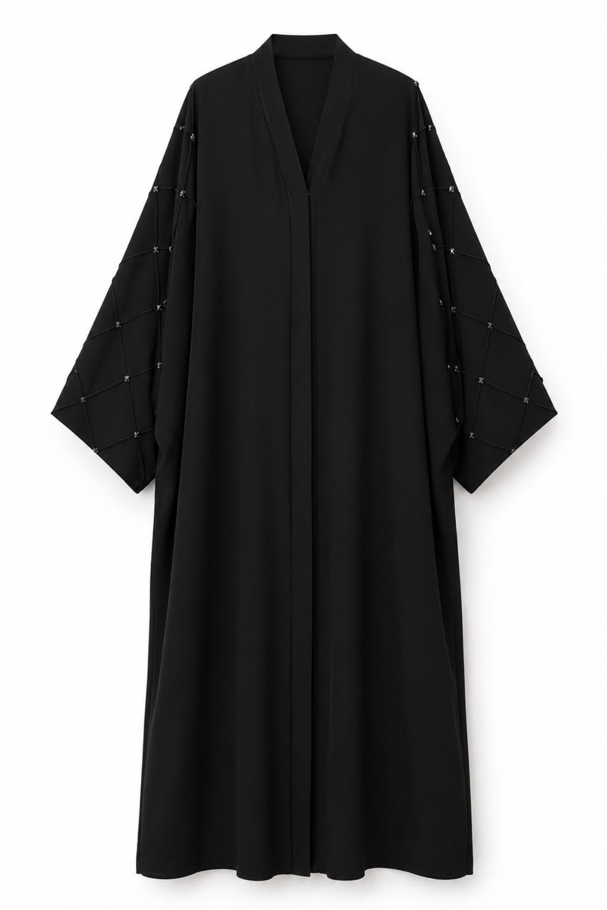 Siyah Taş Detaylı Yarasa Kollu Ferace / Abaya