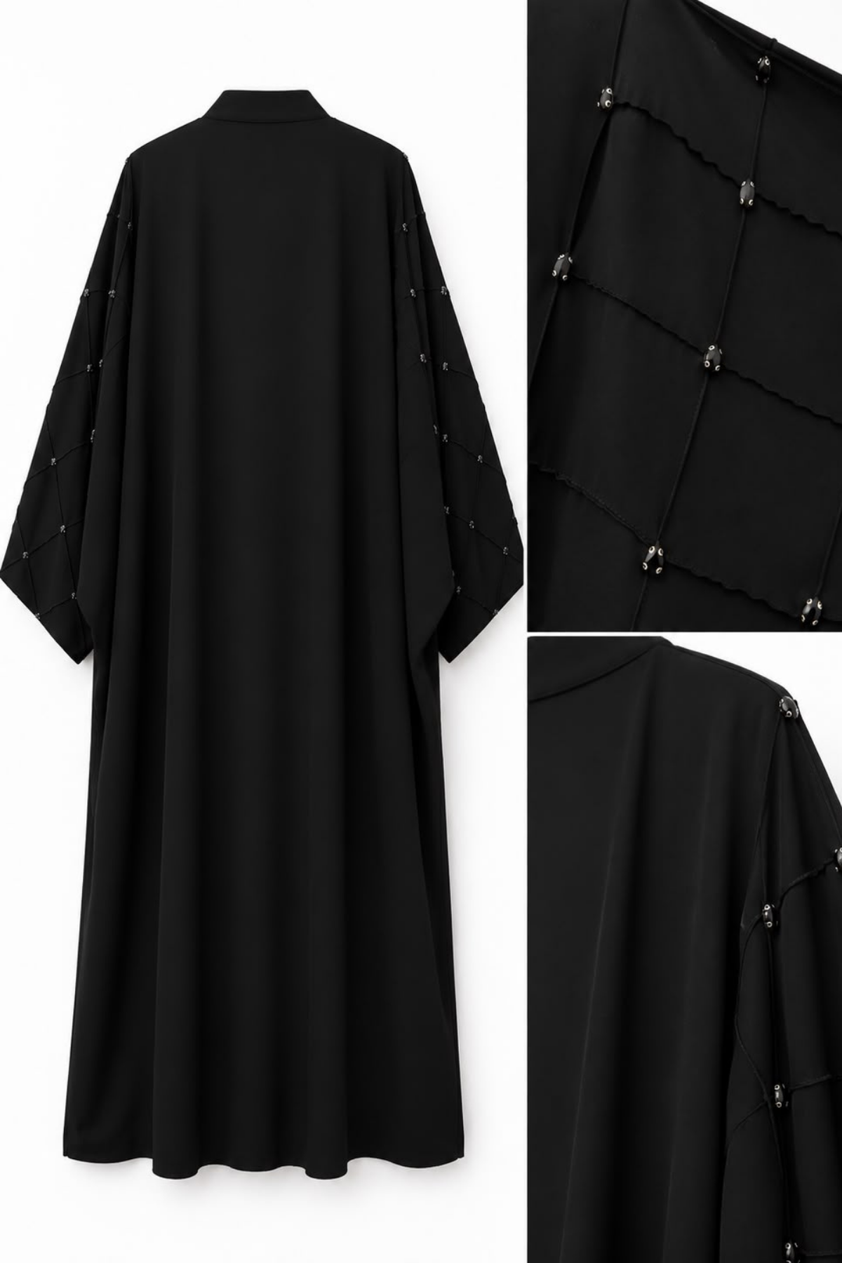 Siyah Taş Detaylı Yarasa Kollu Ferace / Abaya