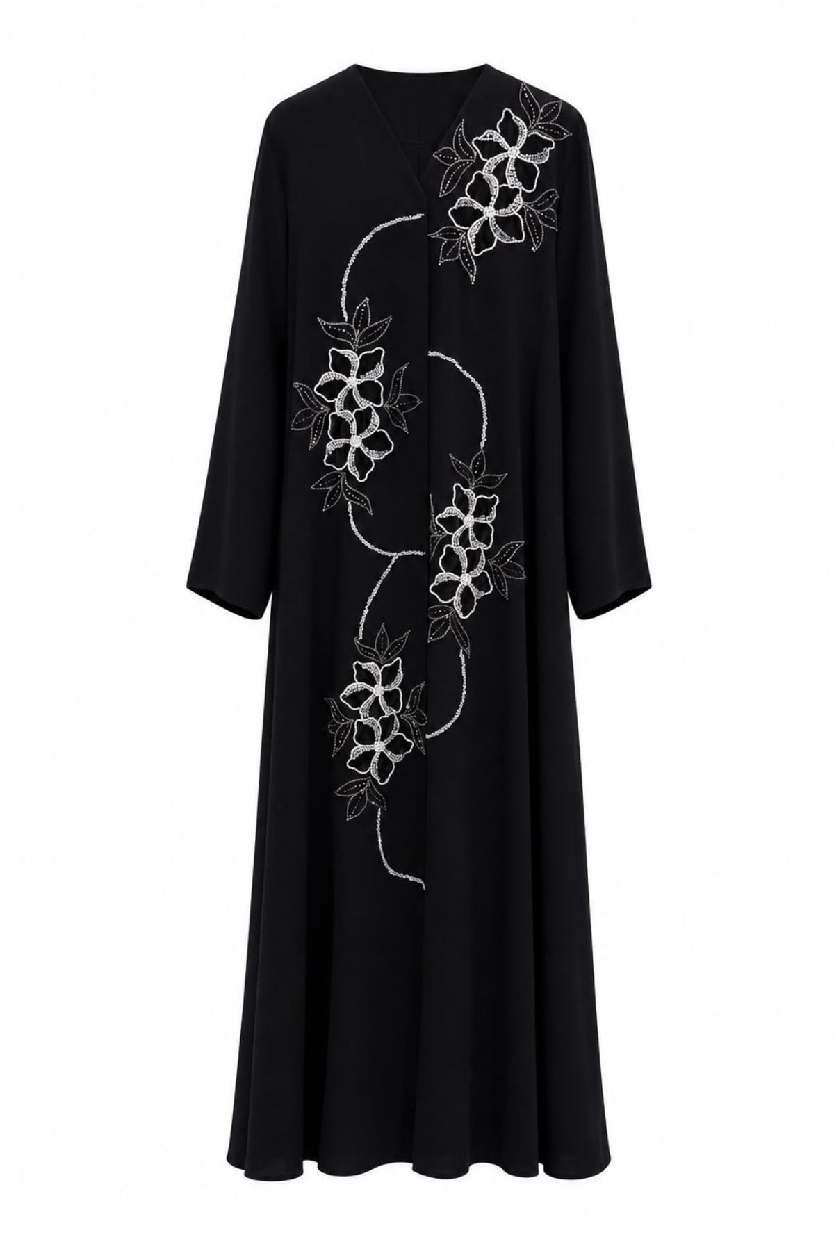 Siyah Zarif Çiçek Abaya