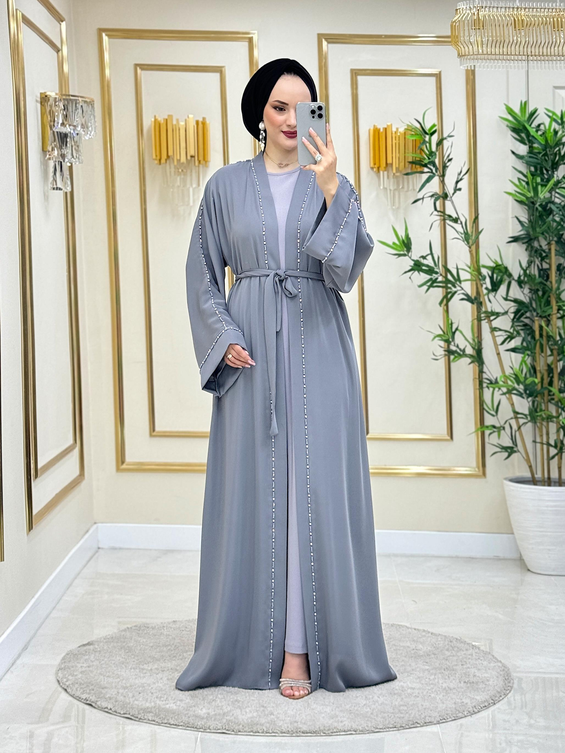 Su Yolu Abaya Takım Gri