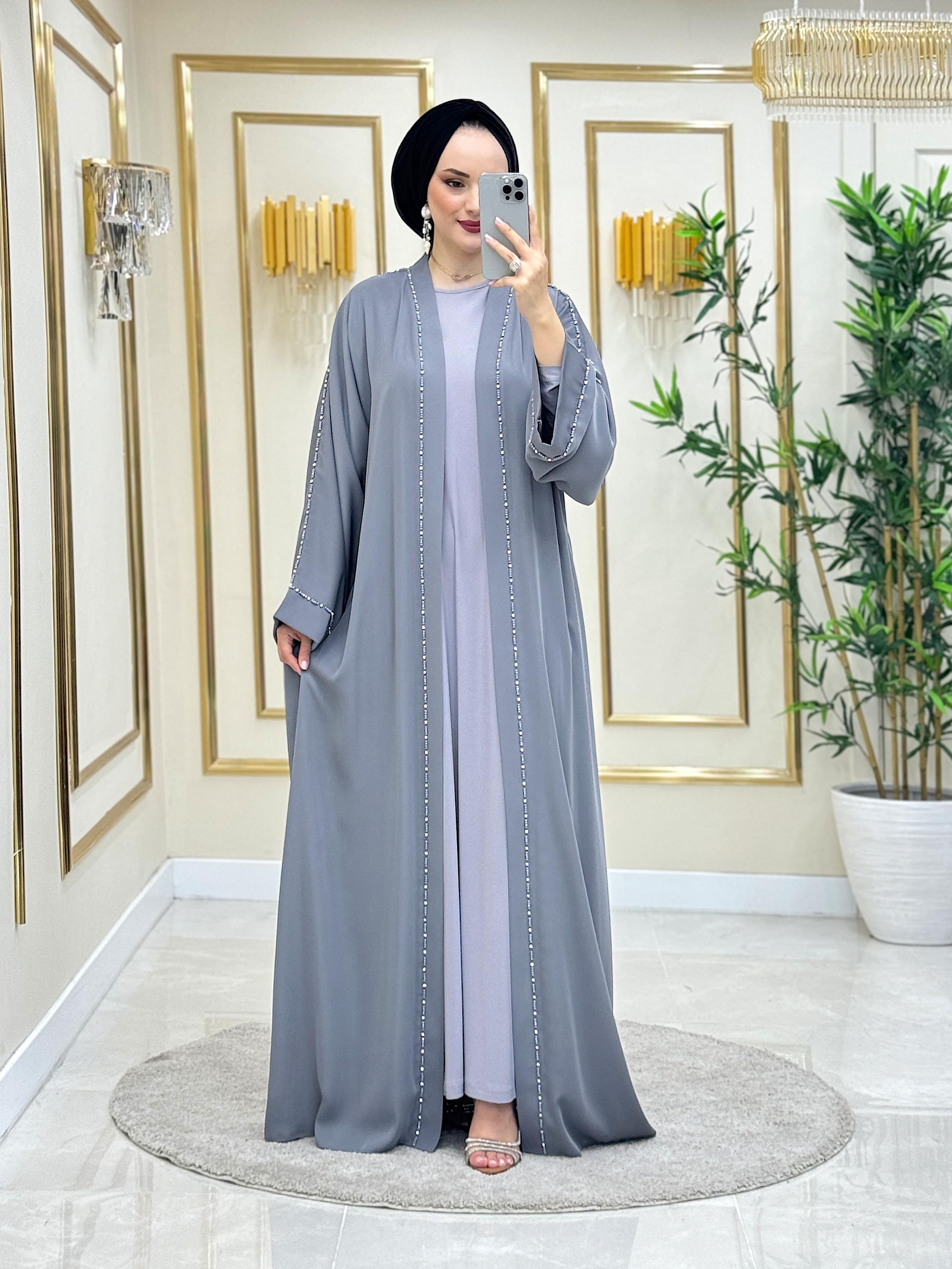 Su Yolu Abaya Takım Gri