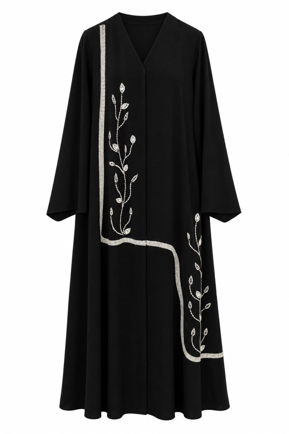 Yaprak Desen Özel Tasarım Siyah Abaya