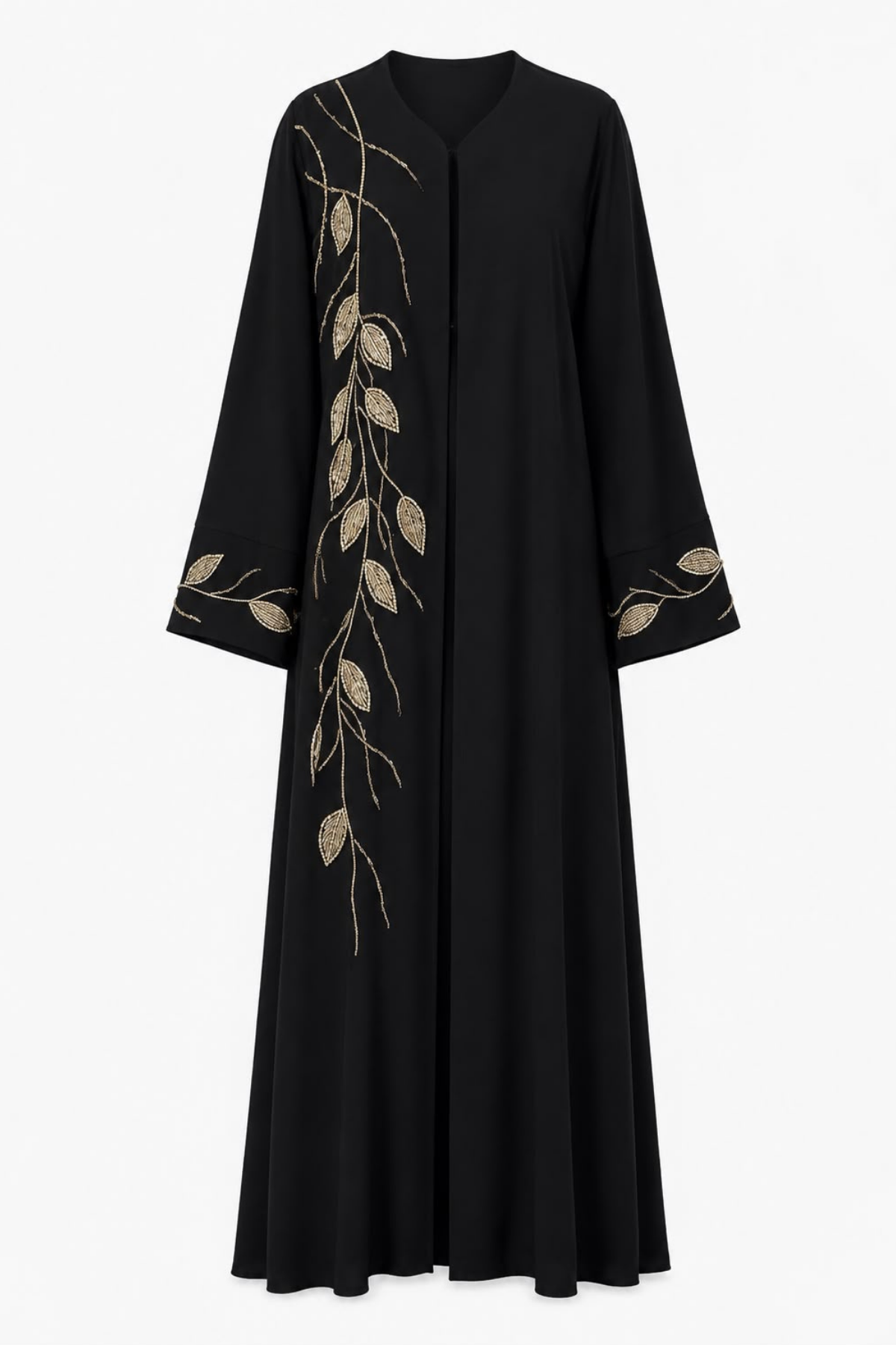 Yaprak Desenlii Özel İthal Siyah Abaya