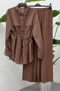 Armine TREND Beli Tünelli Cupra Pantolonlu Takım Kahverengi 25YT660