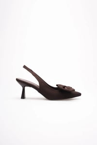 Acı Kahve Fiyonklu Kitten Topuklu Slingback Kadın Ayakkabı TR08MS24C