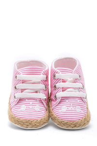 First Step Kedi Nakışlı Çizgili Patik - Pembe 12-16 Ay / No.19