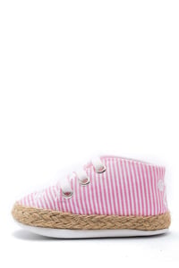 First Step Kedi Nakışlı Çizgili Patik - Pembe 12-16 Ay / No.19