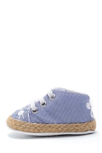 First Step Kedi Nakışlı Çizgili Patik - Saks Mavisi 12-16 Ay / No.19