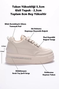 Kadın 8cm Boy Uzatan Gizli Topuklu Bej Spor Ayakkabı TR04MS01C