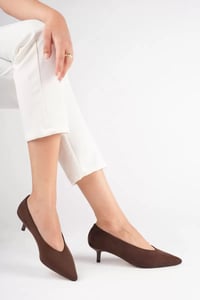 Kadın Acı Kahve Süet 4 cm İnce Topuklu Stiletto TR05MS02K