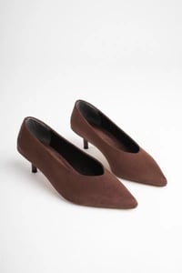 Kadın Acı Kahve Süet 4 cm İnce Topuklu Stiletto TR05MS02K