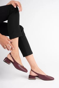 Kadın Günlük Bordo 4 cm Kalın Topuklu Ayakkabı TR05MS01E