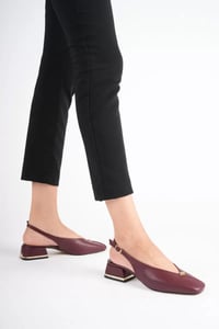 Kadın Günlük Bordo 4 cm Kalın Topuklu Ayakkabı TR05MS01E
