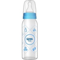 Wee Baby Silikon Uçlu Desenli Cam Biberon 250 cc - Mavi