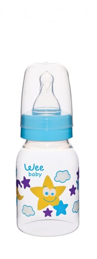 Wee Baby Silikon Uçlu Desenli PP Biberon 125 cc - Mavi