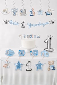 1 Yaş Erkek Bebek Parti Seti Mavi Ayıcık Temalı – Artık 1 Yaşındayım Doğum Günü Süsleri