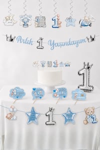 1 Yaş Erkek Bebek Parti Seti Mavi Ayıcık Temalı – Artık 1 Yaşındayım Doğum Günü Süsleri