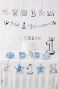 1 Yaş Erkek Bebek Parti Seti Mavi Ayıcık Temalı – Artık 1 Yaşındayım Doğum Günü Süsleri