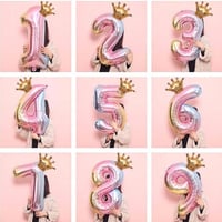 1 Yaş Gökkuşağı Rakam ve Kral Tacı Folyo Balon Doğum Günü Parti Kutlama Seti