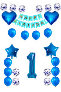 1 Yaş Mavi Konsept Doğum Günü Seti;  Kalp Yıldız Folyo Balon Set