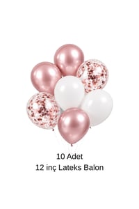 10-12 İnç Beyaz Rose Gold ve Konfetili Karışık Balon 10 Adet