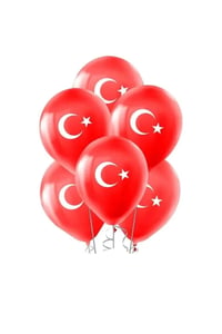 12 Inç 30 Cm Türk Bayrağı Baskılı Ay Yıldız Kırmızı Balon Milli Bayram Süsü 10 Adet