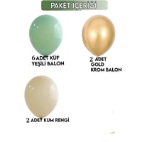 12 İnç Küf Yeşili Krom Gold ve Deniz Kumu 10 Adet Balon
