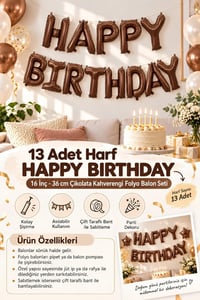 16 İnç Çikolata Kahverengi Happy Birthday Folyo Balon Set 
