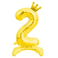 2 Rakam Gold Renkli Ayaklı ve Kral Taç'lı Folyo Balon 34 İnç 76 Cm