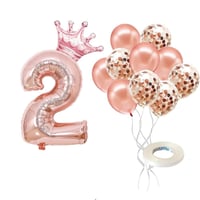 2 Rakam Rose Gold Folyo Balon, Kral Tacı Ve Konfetili Rose Gold Balon