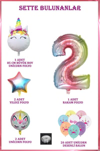 2 Yaş Gökkuşağı Konsepti Unicorn Temalı Doğum Günü Parti Kutlama Seti