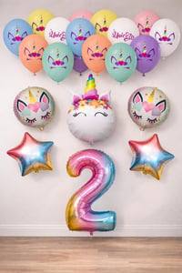 2 Yaş Gökkuşağı Konsepti Unicorn Temalı Doğum Günü Parti Kutlama Seti