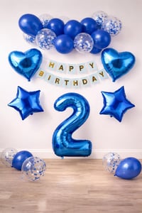 2 Yaş Mavi Konsept Doğum Günü Seti;  Kalp Yıldız Folyo Balon Set