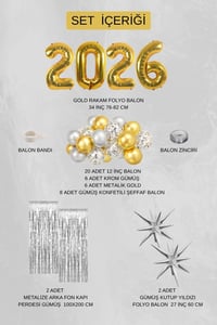 2026 Mezuniyet Parti Seti – Gold Gümüş Balon Seti Kutup Yıldızlı Konsept