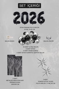 2026 Mezuniyet Parti Seti – Siyah Gümüş Balon Seti Kutup Yıldızlı Konsept