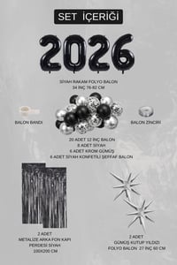 2026 Mezuniyet Parti Seti – Siyah Gümüş Balon Seti Kutup Yıldızlı Konsept
