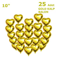 25 Adet Gold Kalp Folyo Balon 10 Inç 
