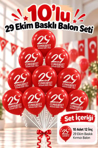 29 Ekim Cumhuriyet Bayramı Baskılı Kırmızı Lateks Balon 10'lu Set – 12 İnç
