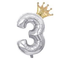 3 Gümüş Rakam ve  Gold Kral Tacı Folyo Balon Doğum Günü Parti Kutlama Seti