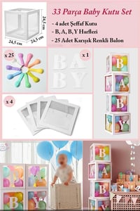 33 Parça Baby Yazılı Şeffaf Beyaz Kutu ve Balon Seti