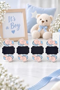 4 Adet 6Cm Yazı Yazılabilir Mavi Erkek Bebek Süs Mandalı 