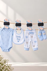 4 Adet 6Cm Yazı Yazılabilir Mavi Erkek Bebek Süs Mandalı 