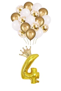 4 Rakam Gold Folyo Balon, Kral Tacı Ve Konfetili Gold Balon