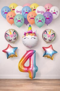 4 Yaş Gökkuşağı Konsepti Unicorn Temalı Doğum Günü Parti Kutlama Seti